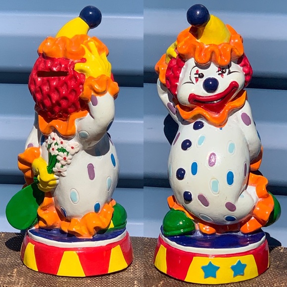 Vintage Clown Piggy Bank Collectible Colorful Display Decor Strange GRUNGE - Picture 2 of 11